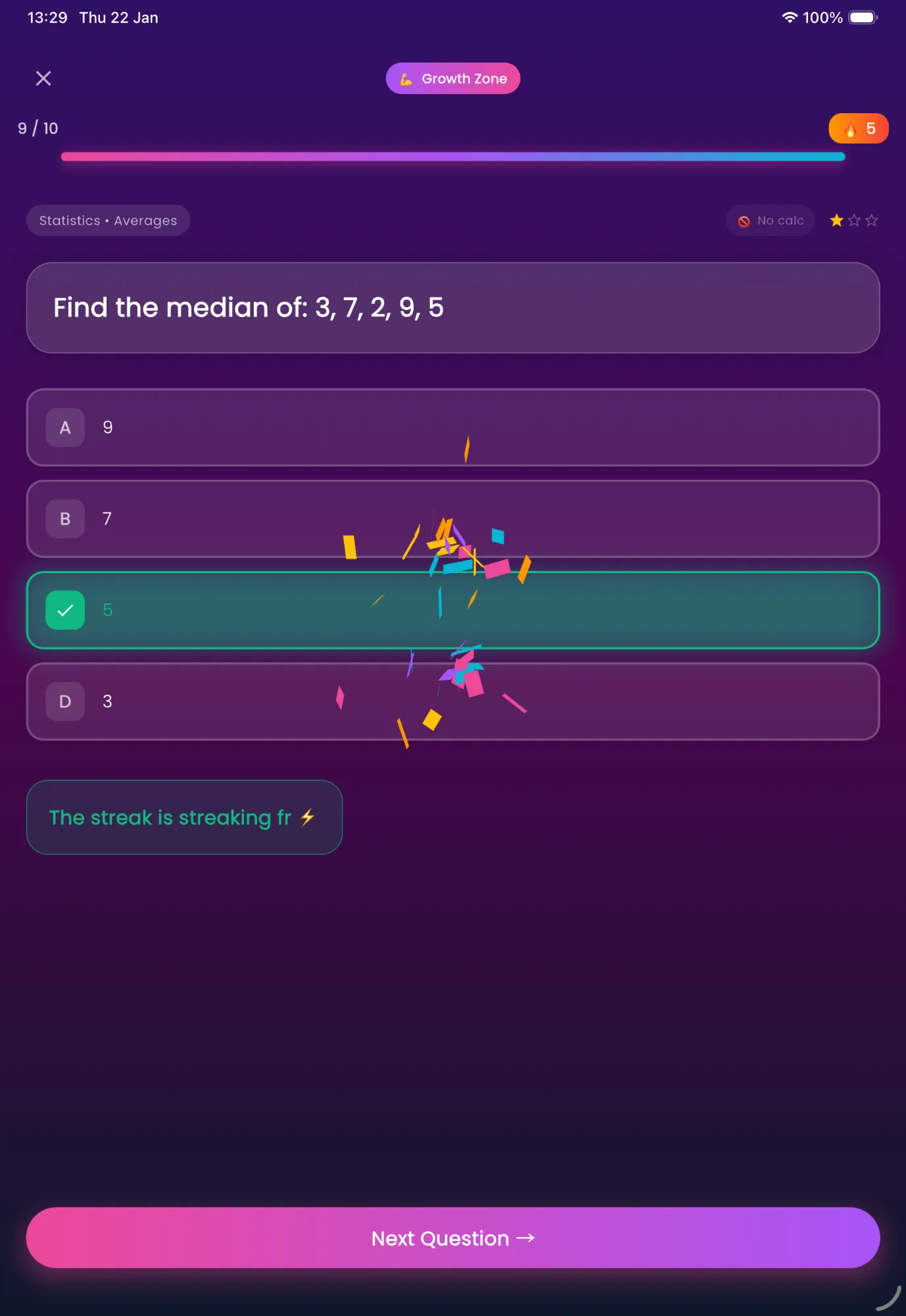 MathsVibes results screen